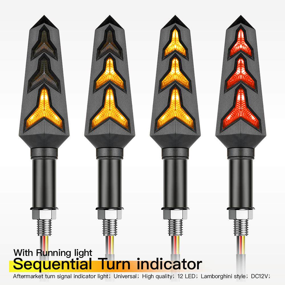 电动摩托车改装车灯鱼骨形Y形双色顺序式流水LED转向信号灯指示灯