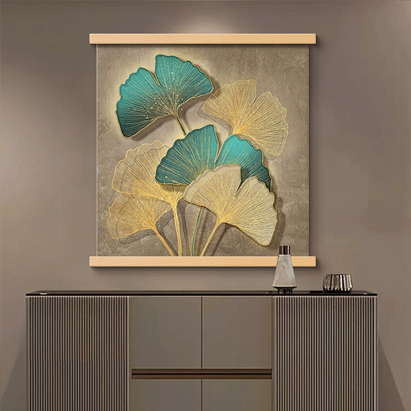 杏福时光玄关装饰画高级感正方形银杏叶客厅挂画高档餐厅墙面壁画图片