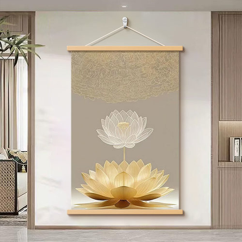 新中式禅意莲花玄关挂画