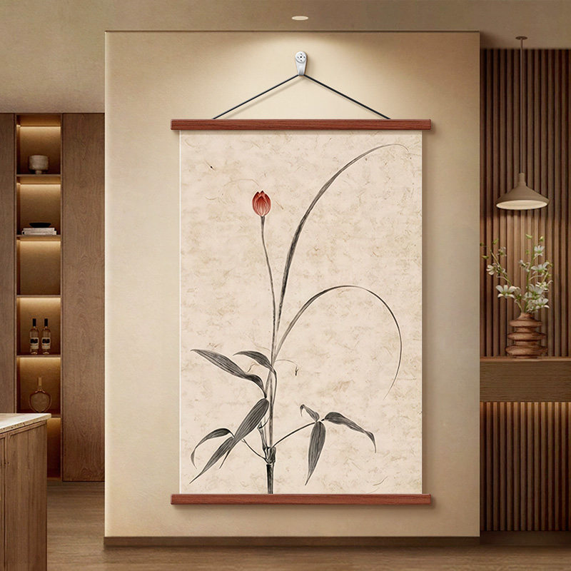 宋代美学装饰画客厅玄关竖版兰花挂画中古风茶室背景墙禅意壁画