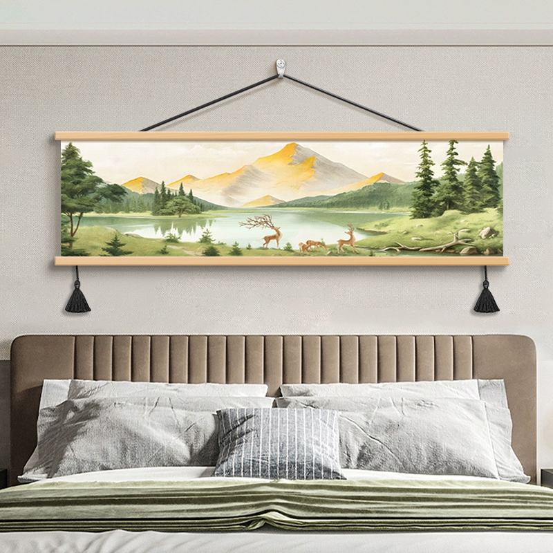 画堂主风景山水客厅油画装饰画酒店卧室横幅挂画青山绿水床头壁画图片
