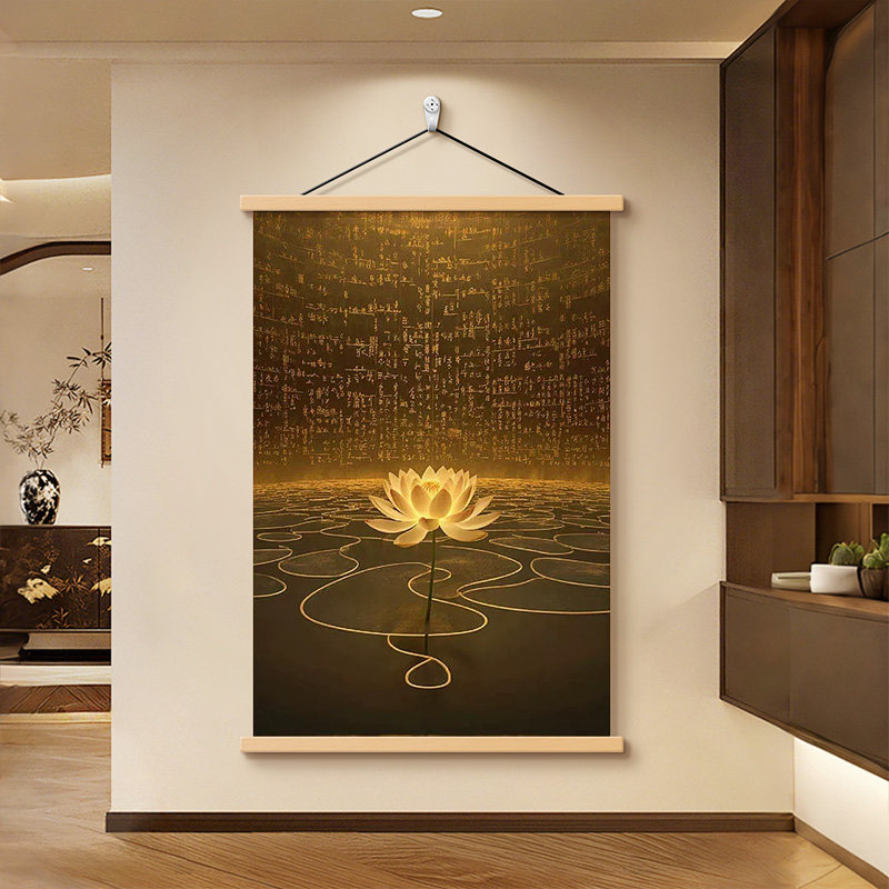 好运莲花莲莲荷叶荷花禅意玄关装饰画2026新款玄关客厅茶室画挂画