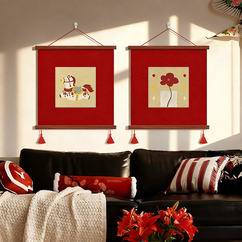 马上有钱新年客厅装饰画寓意好高级感饭餐厅斗柜壁画卧室玄关挂画