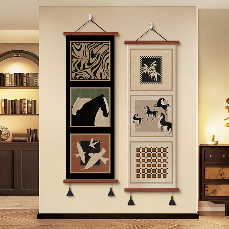 中古风玄关装饰画客厅沙发背景墙艺术挂画文艺餐厅卷轴画复古文艺,家居饰品,现代装饰画,淘宝优惠券,粉丝福利购,淘宝优惠卷