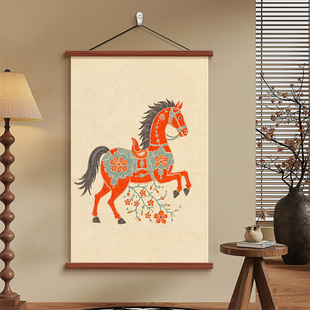 中古风骏马玄关装饰画2026新款中式客厅挂画马到成功书房茶室壁画