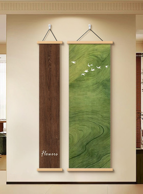 中古风玄关装饰画法式绿色走廊过道挂画复古艺术入户正对门壁画