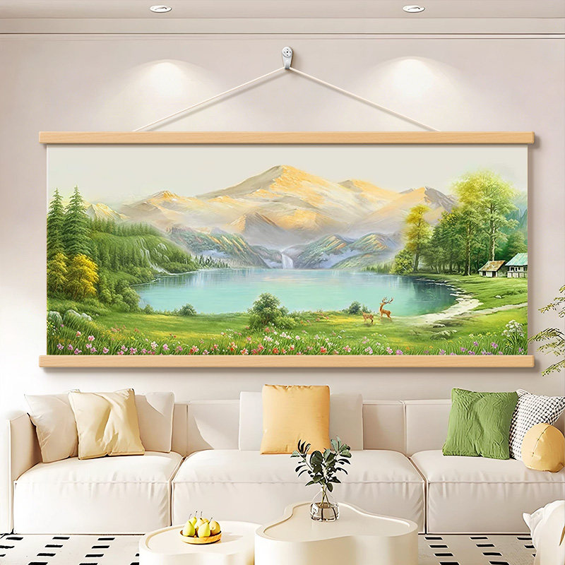 日照金山客厅装饰画聚宝盆山水风景油画高档大气沙发背景墙挂画