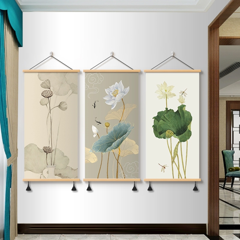 画堂主中式荷花办公室装饰画书房挂画布艺茶室房间壁画挂布玄关画图片