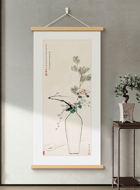 新中式宋代美学玄关装饰画平安如意入户走廊过道挂画宋式卷轴壁画