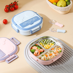 不锈钢饭盒儿童专用便当盒分格餐盒宝宝餐盘注水保温幼儿园饭盒