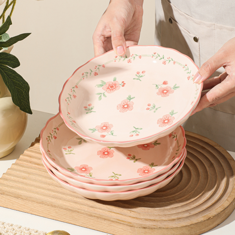 清新陶瓷盘子菜盘家用釉下彩2024新款碗盘餐具高级感深盘碟子餐盘