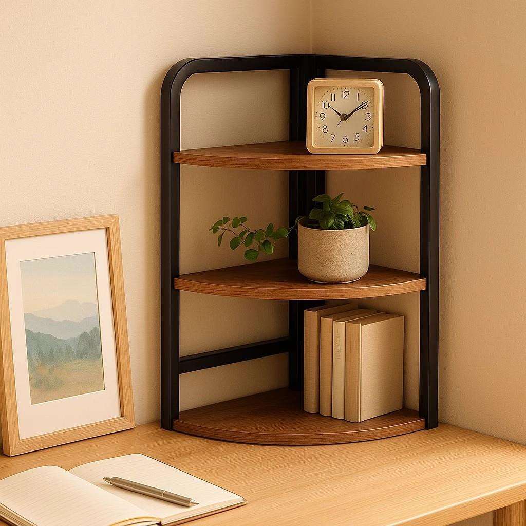 转角书架置物架台面多层整理收纳架家用书桌墙角三角形书柜展示架