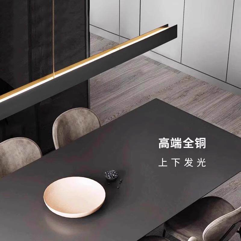 意式极简餐厅吊灯现代轻奢餐桌吧台岛台设计师全铜高端一字长条灯
