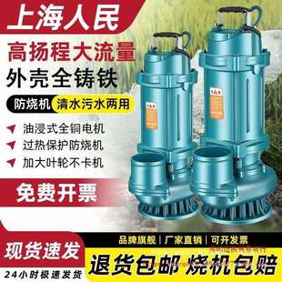上海人民铁壳潜水泵3寸4寸清水泵220V农用灌溉高扬程排污泵抽水机