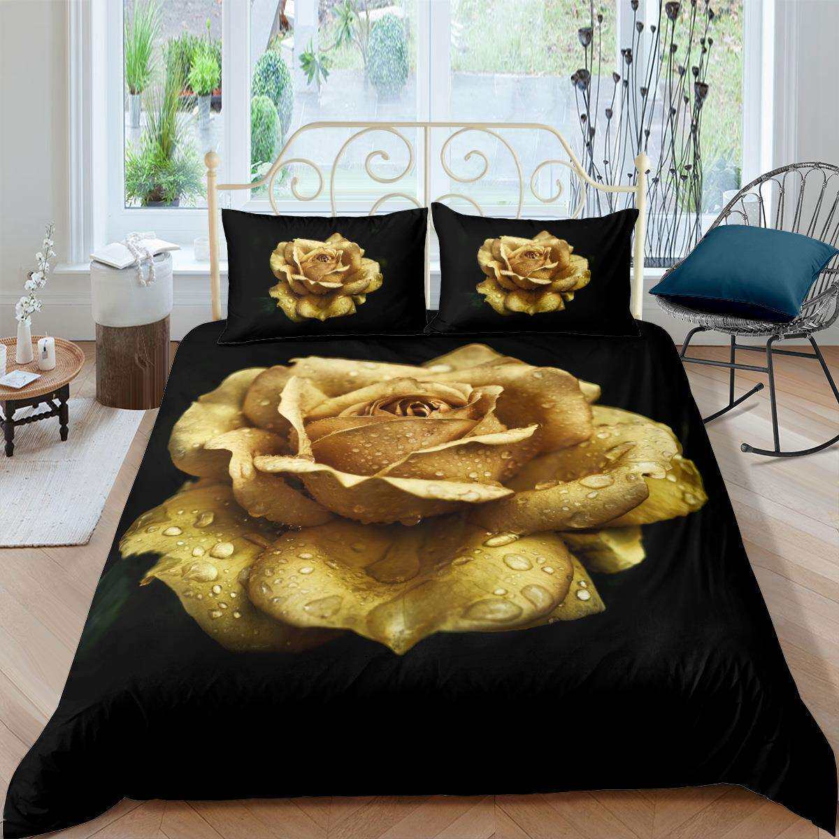 惴杏花卉植物系列外贸床品亚马逊数码3D印花被套三件套跨境