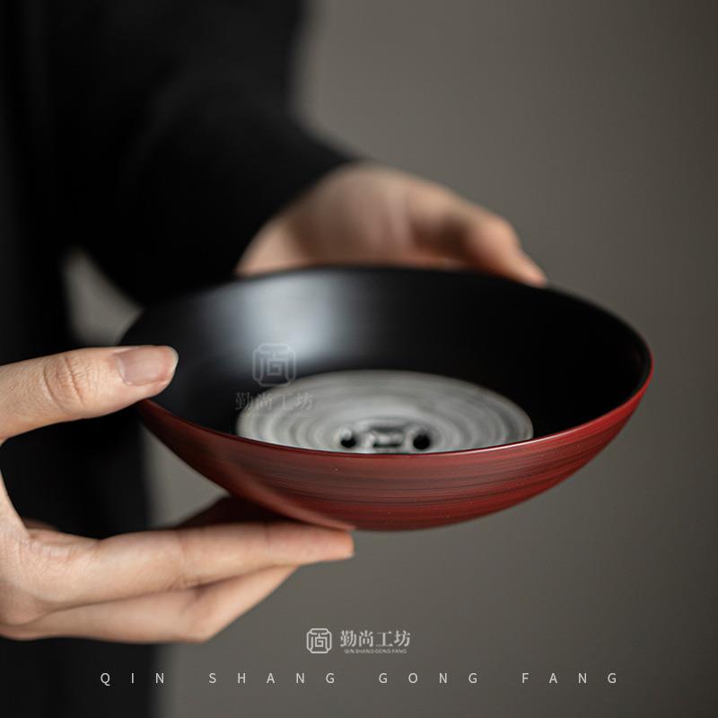 诧寂风山楂红粉引壶承家用蓄水小茶台手工陶瓷茶盘茶壶盖碗底托