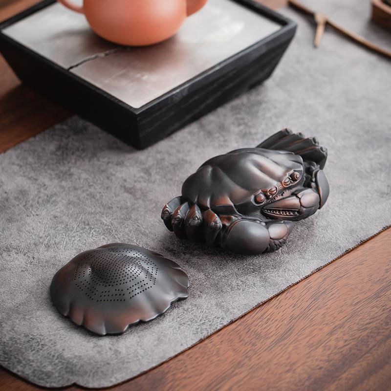 紫陶螃蟹茶漏过滤一体创意过滤组全瓷一体茶宠摆件滤网茶隔茶滤组