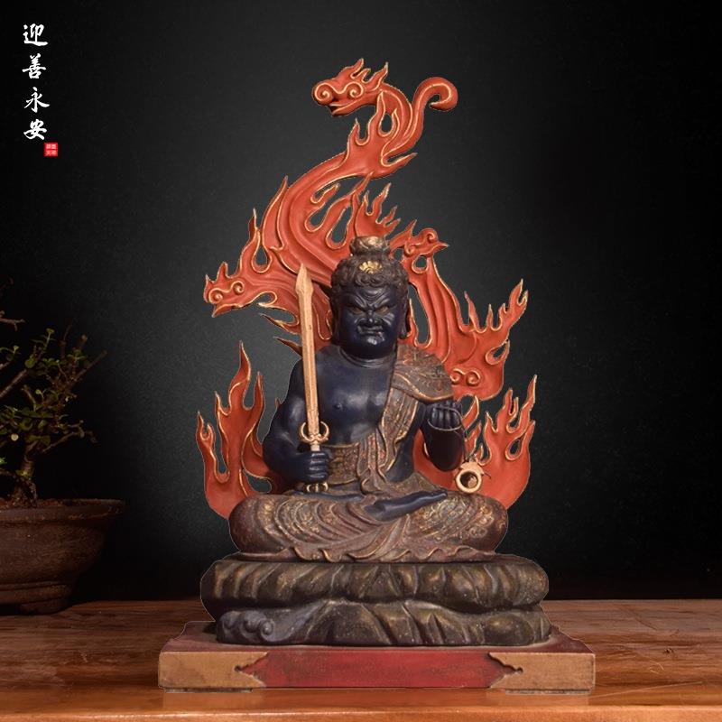迎善永安坐不动明王东密木雕弗像樟木仿古护法神像不动尊金刚菩萨