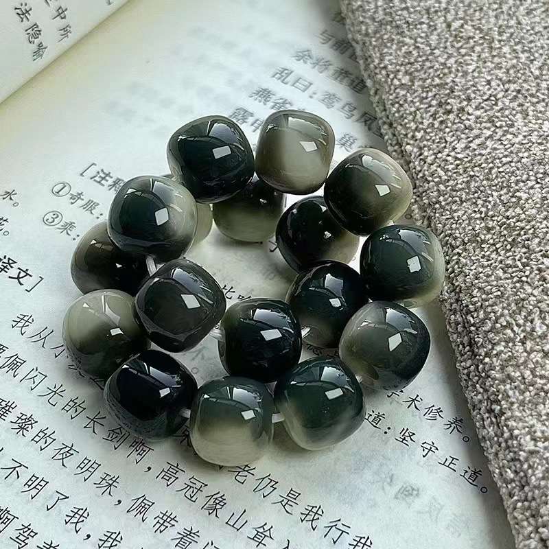 天然白玉菩提水墨飘花单圈手串白玉菩提根手串男女同款小清新手串
