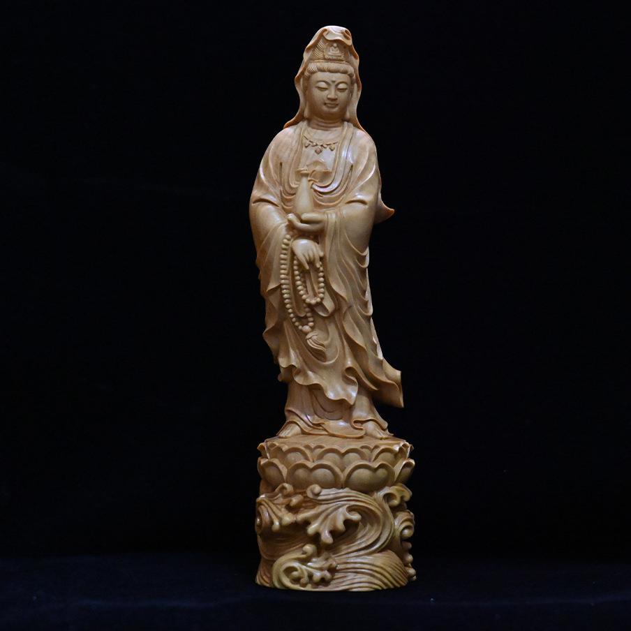 立水波念珠观音木雕工艺品小叶黄杨木雕木雕摆件木雕观音