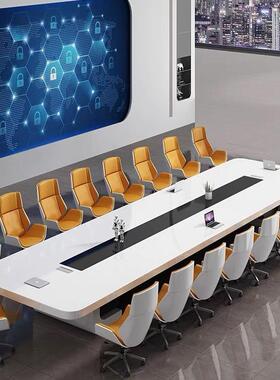 烤漆会白色议桌长桌简约现接会代议室办公桌培/训待洽谈轻奢工作