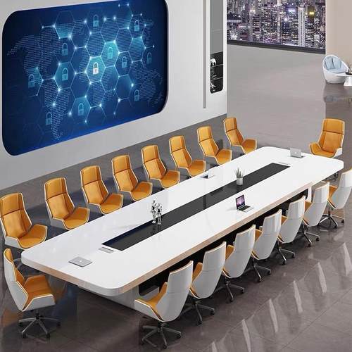 烤漆会白色议桌长桌简约现接会代议室办公桌培/训待洽谈轻奢工作