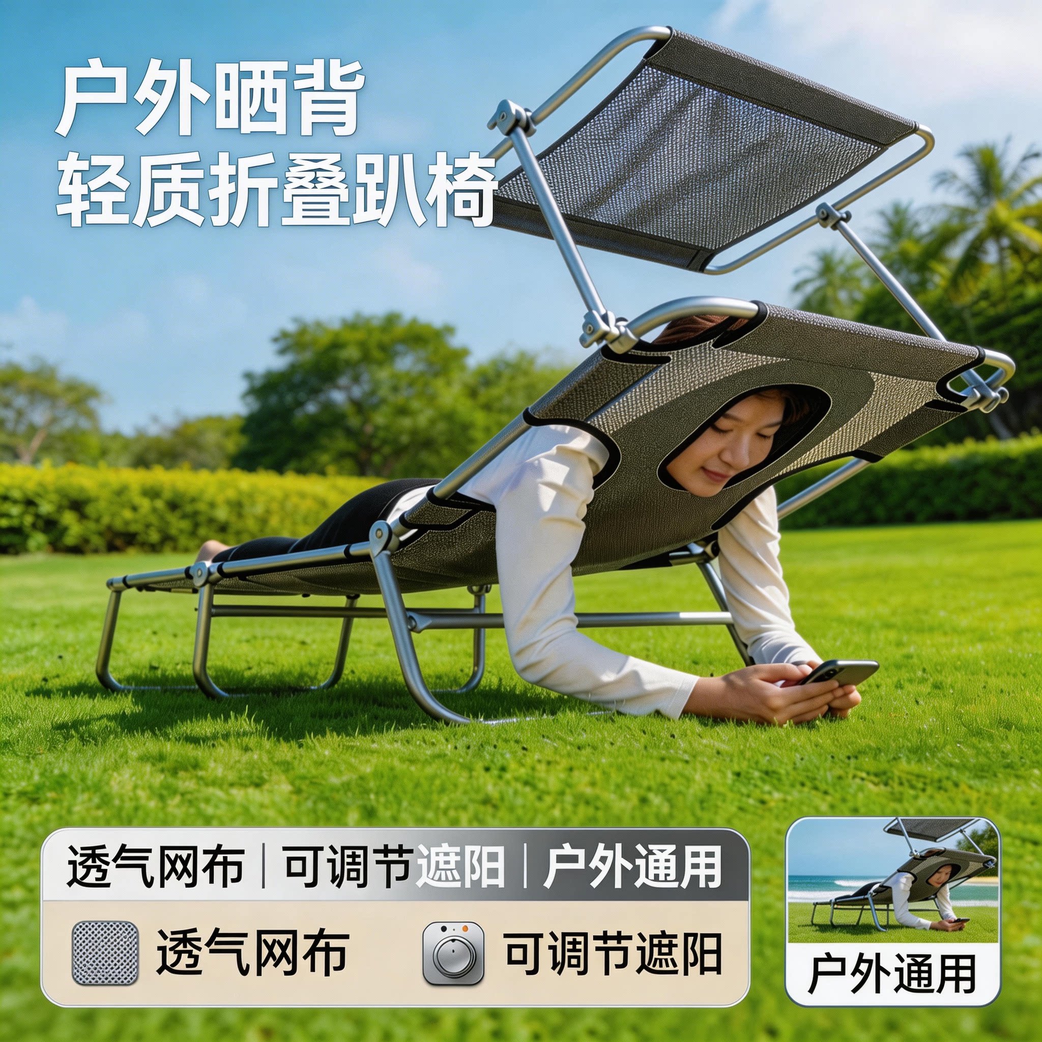 晒背神器折叠椅沙滩养生晒背趴椅