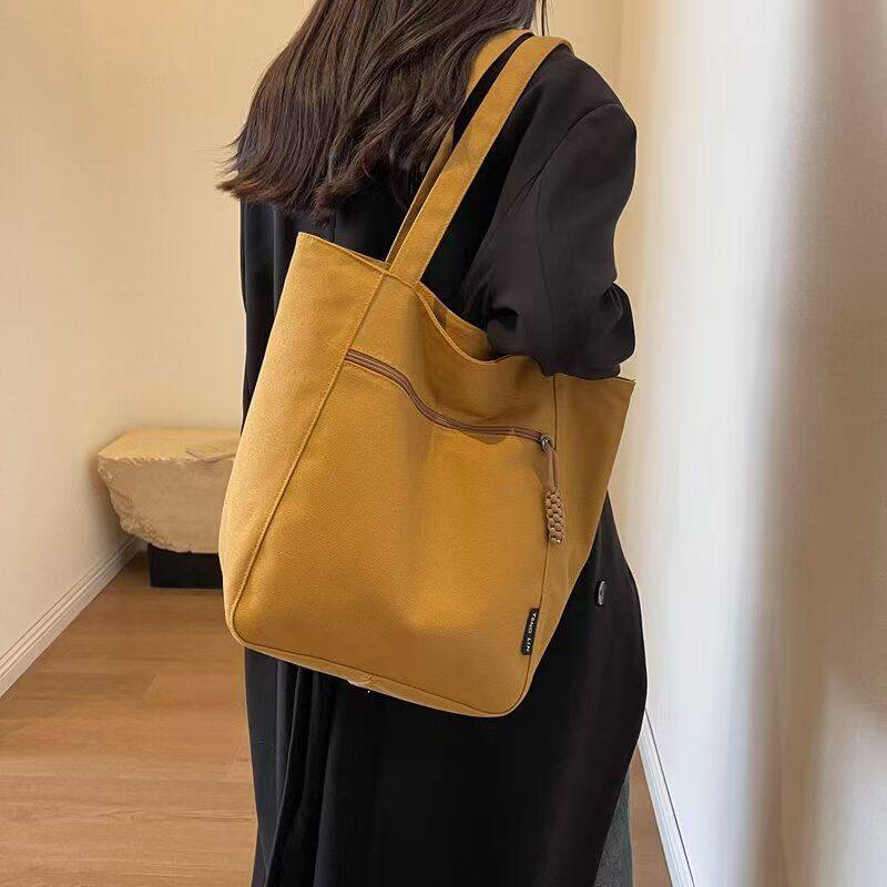 新款托特包纯色大容量女士单肩包