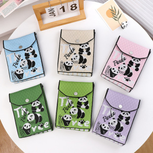 新款 少女百搭斜挎包日常钥匙包国风潮流零钱包 熊猫针织手机包时尚