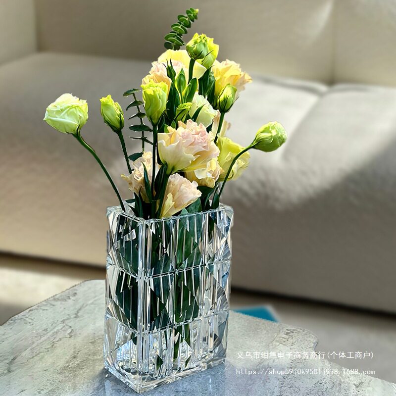 北欧加厚方水晶花瓶客餐厅装饰品摆件鲜花家居水养插花器加厚花瓶