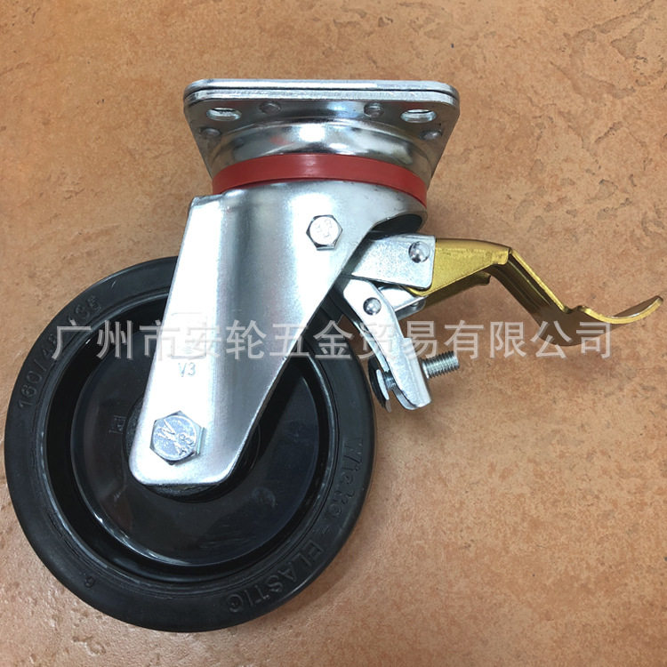德国WICKE威卡6寸弹力橡胶胎面尼龙芯160mm万向带刹车脚轮166169