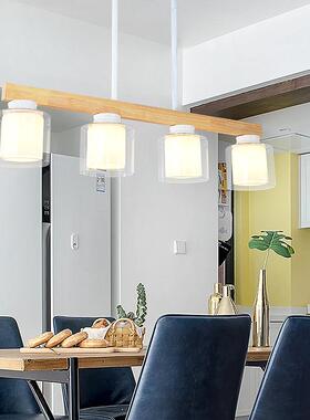 北欧led原木吊灯餐厅灯3头4头木艺创意玻璃餐吊灯实木餐厅吊灯