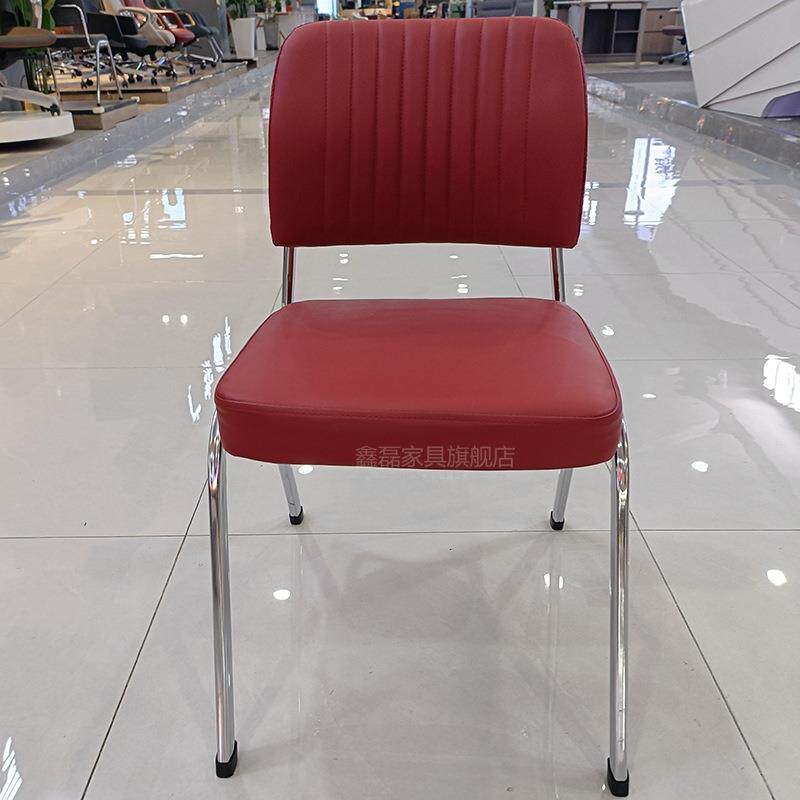 灰黑色红色皮面办公椅四脚可叠放电脑职工员工座椅皮艺培训椅子