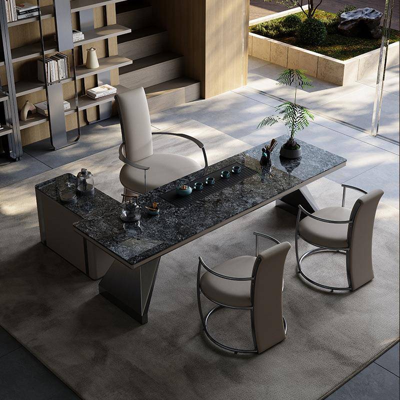 轻奢岩板茶桌椅组合简约设计师茶台意式极简办公室高级感奢石茶台