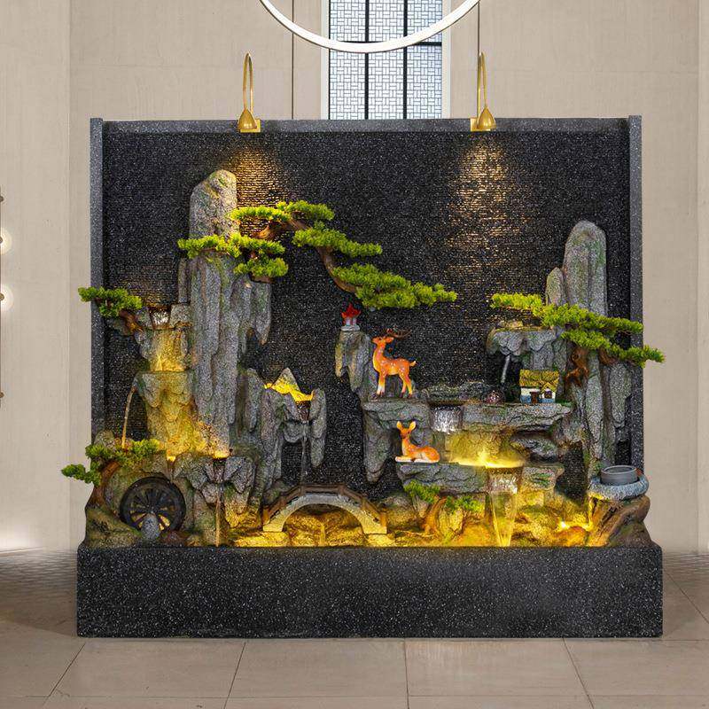 公司创意流水墙落地装饰摆件客厅玄关水幕墙隔断屏风加湿器水景观