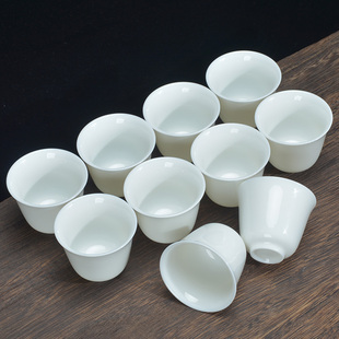 功夫小茶杯茶碗陶瓷6个装 羊脂玉白瓷茶杯10只装 家用待客品茗杯具