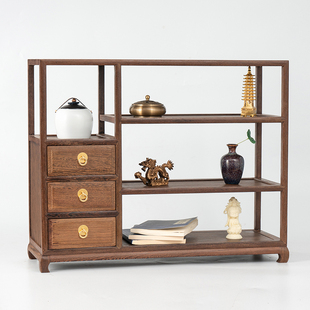 鸡翅木茶水柜带抽j屉实木博古架桌面展示架收纳榫卯茶壶茶具置物