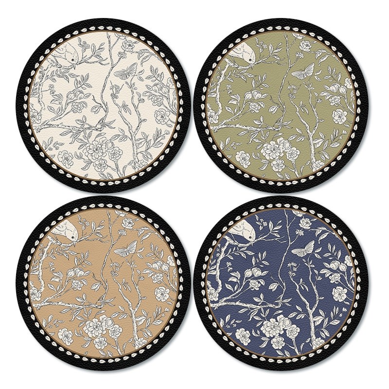 轻奢枝叶餐桌隔热垫圆形小餐垫免洗H防水防油碗垫盘垫水杯垫子