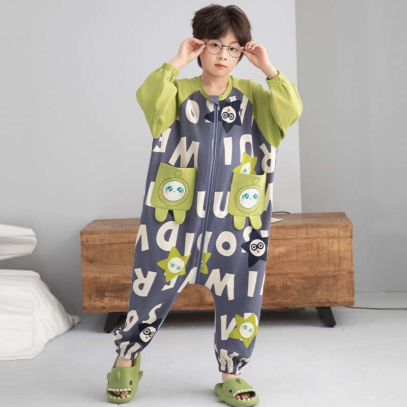 儿童连体睡衣春秋季2025新z款长袖男童宝宝睡袋小男孩防踢着凉