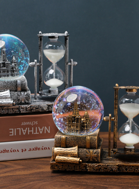 复古水晶球沙漏计时器创意u摆件酒柜客厅家居装饰品个性房间电视