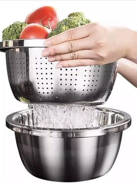 【5件套】不锈钢套盆家用洗菜盆和面盆厨L房淘米漏盆打蛋盆装汤盆