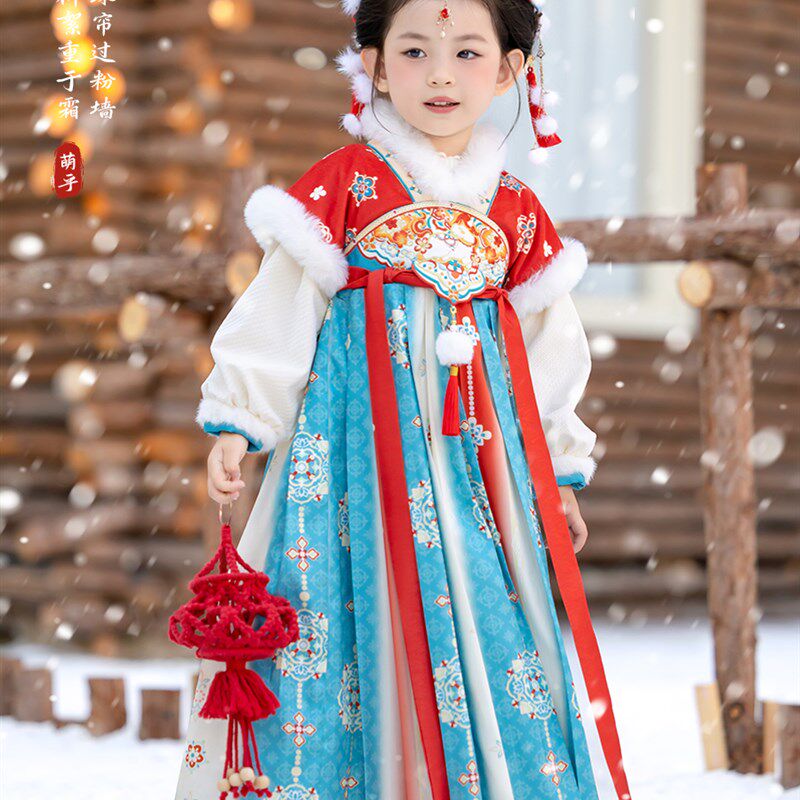 汉服女童秋冬202m5新款儿童国风仙气加绒连衣裙小女孩古风公主襦