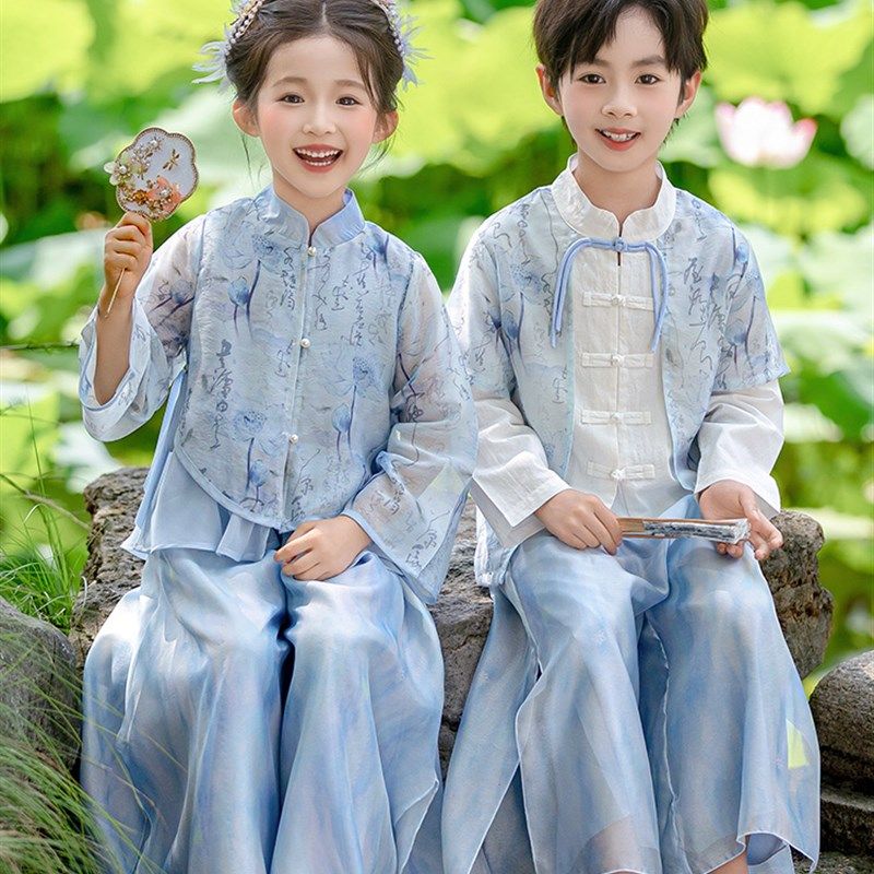 儿童汉服男童秋j季古装女童日常可穿中式国风唐装小学生中秋演出