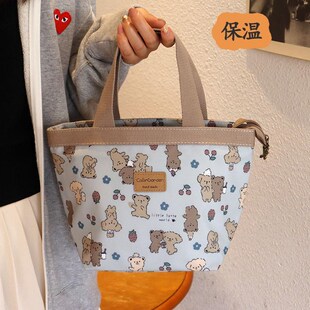 韩国印花牛津布防水保温手提袋带娃小号饭盒袋子便携便Z当包妈咪