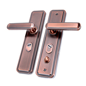 防盗门把手 面板拉手锁t壳大门门锁家用通用型红古铜双门锁配件
