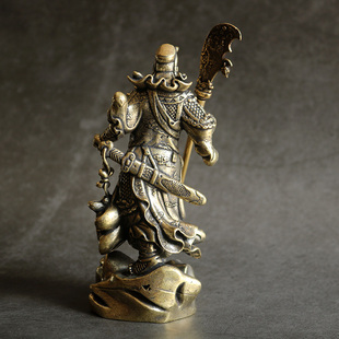 实心铜关公办公桌面小摆件纯黄铜关羽铜像仿古微S雕古玩铜器铜雕