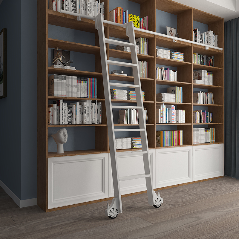 铝合金书架梯子移动爬梯书房书柜家用F直梯室内阁楼衣柜柜子滑轮