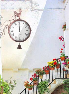 欧西班牙式铁钟表艺家用创T8815B意现代约简双面挂钟客厅复古时钟