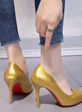金色银色大码超高跟鞋子女41到43宽脚胖蓝色红色44男士45伪娘反串