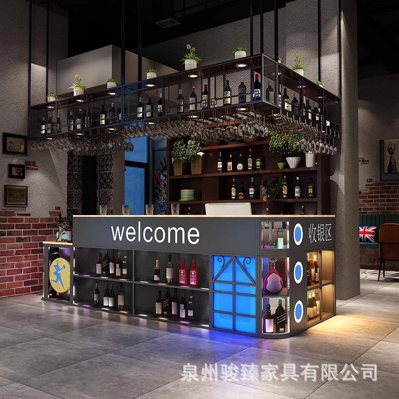 工业风复古收银台店铺餐厅前台接待台吧台桌酒吧台转角奶茶店柜台
